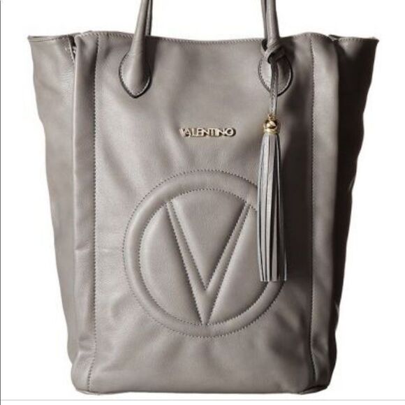 Valentino Fiore Tote Bag with Small Pouch - Leather - Grey - Picture 1 of 9